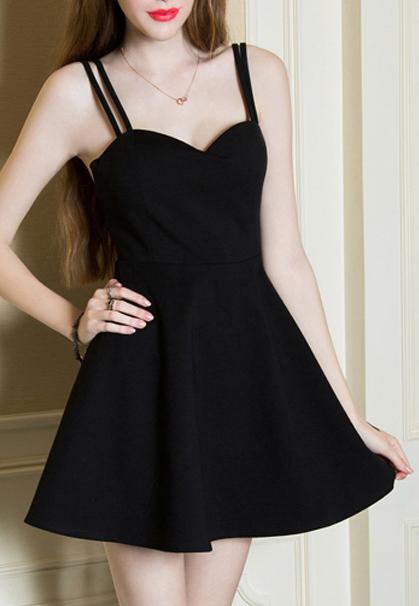 Shein Black Spaghetti Strap Backless Flare Dress
