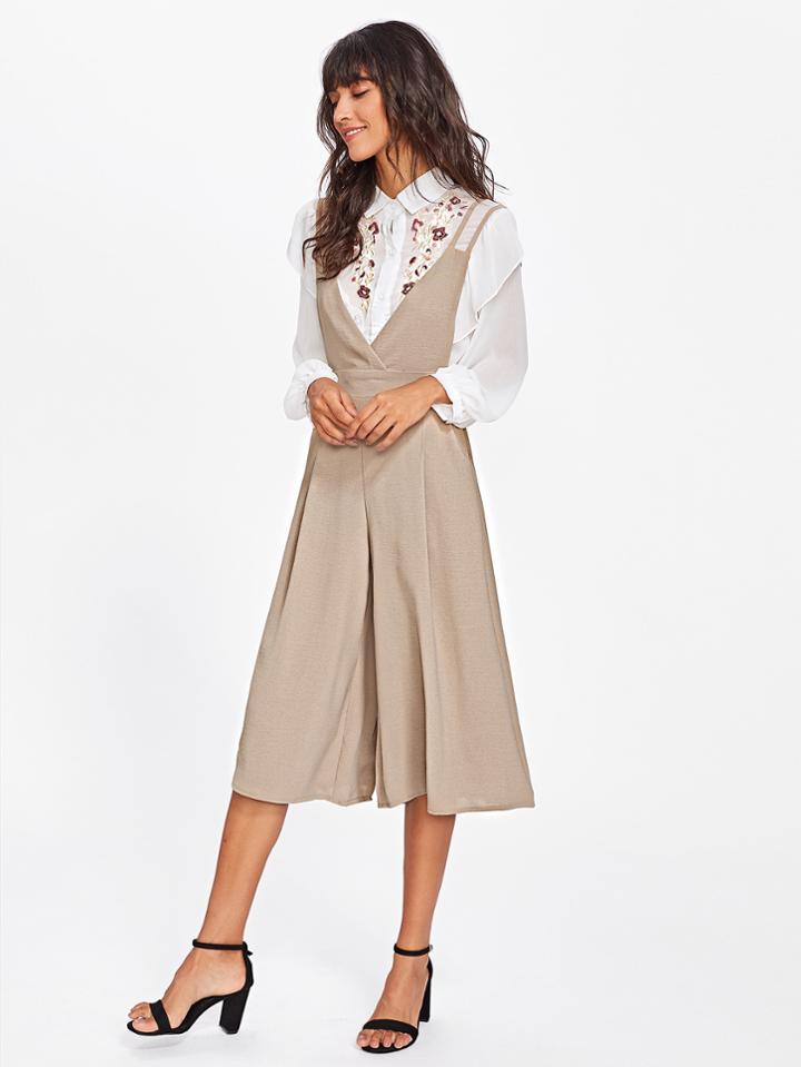 Shein Criss Cross Back Wide Leg Surplice Jumpsuit