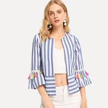 Shein Fringe Detail Striped Coat