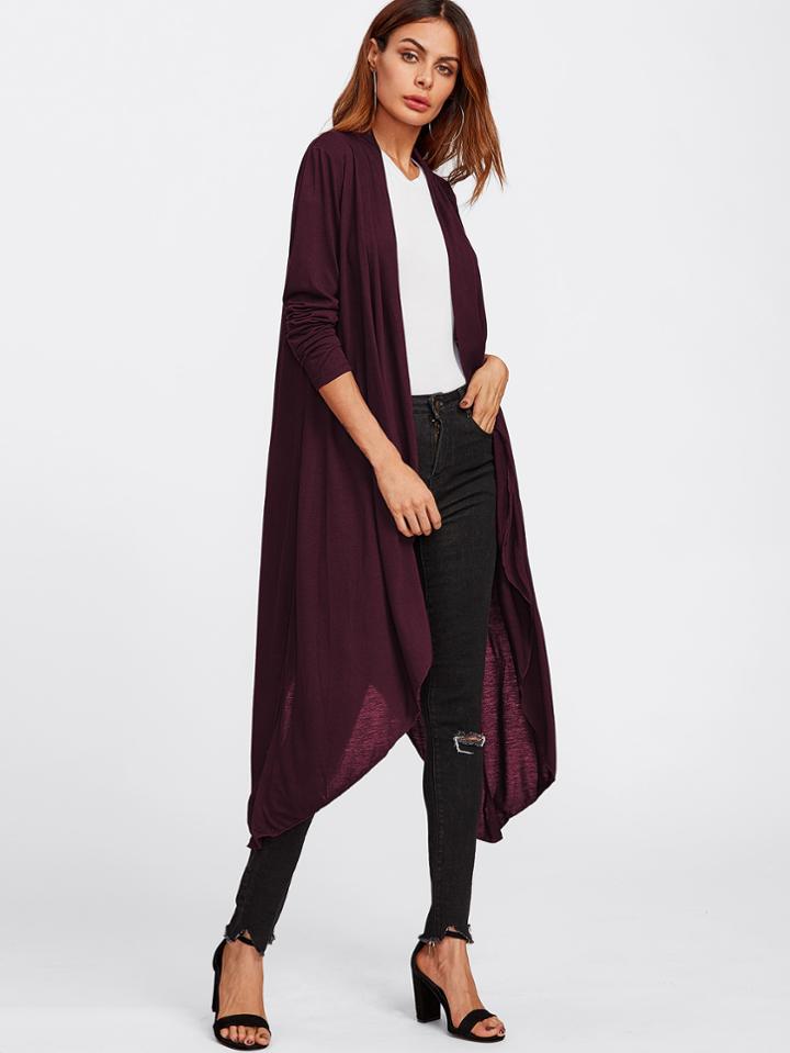 Shein Open Front Longline Hanky Hem Coat