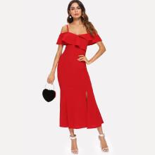 Shein Ruffle Neck Split Side Dress