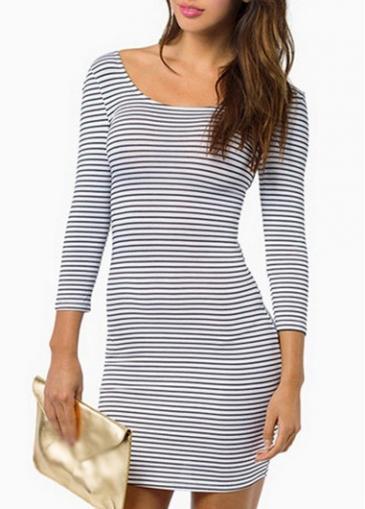 Rosewe Laconic Round Neck Cutout Pattern Striped Dress For Woman