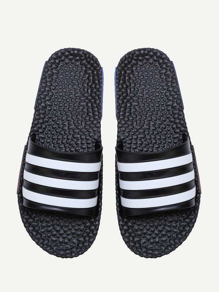 Shein Black Striped Flat Slippers