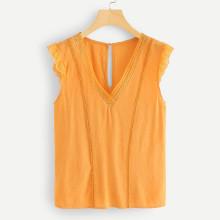 Shein Lace Insert V Neck Top