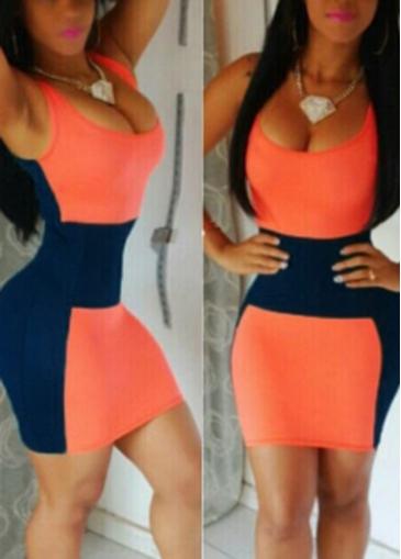 Rosewe Scoop Neck Orange And Orange Bodycon Dress