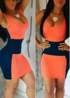 Rosewe Scoop Neck Orange And Orange Bodycon Dress