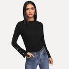 Shein Contrast Taped Sleeve Ribbed Tee