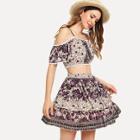 Shein Mixed Print Cold Shoulder Top & Skirt Co-ord
