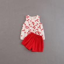 Shein Girls Heart Print Babydoll Blouse With Shorts