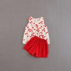 Shein Girls Heart Print Babydoll Blouse With Shorts