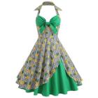 Shein Pineapple Print Colorblock Plaid Halter Dress
