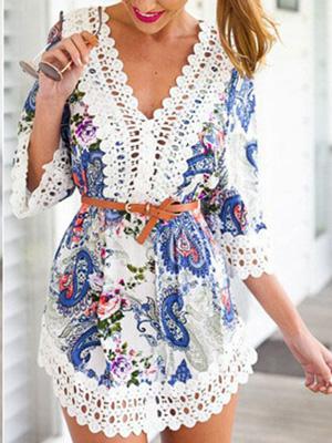 Shein Floral Print V-neck Jumpsuit Without Belt