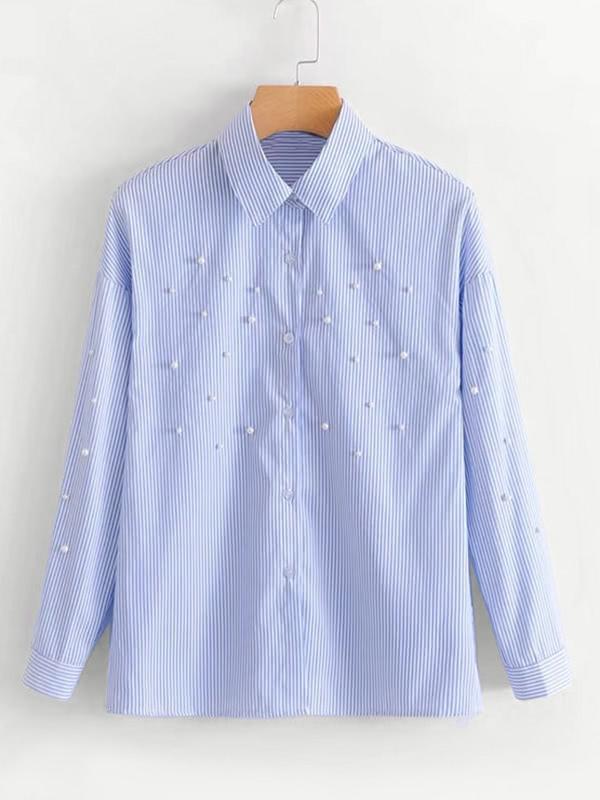 Shein Faux Pearl Striped Blouse