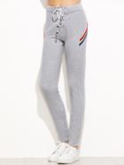 Shein Heather Grey Lace Up Front Striped Detail Skinny Sweatpants