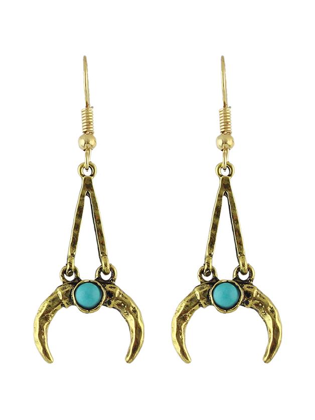 Shein Antique Gold Vintage Design Moon Shape Long Pendant Earrings