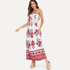 Shein Guipure Lace Insert Tribal Print Halter Dress