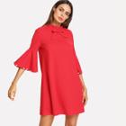 Shein Pearl Beaded Flounce Sleeve Bow Detail Dress