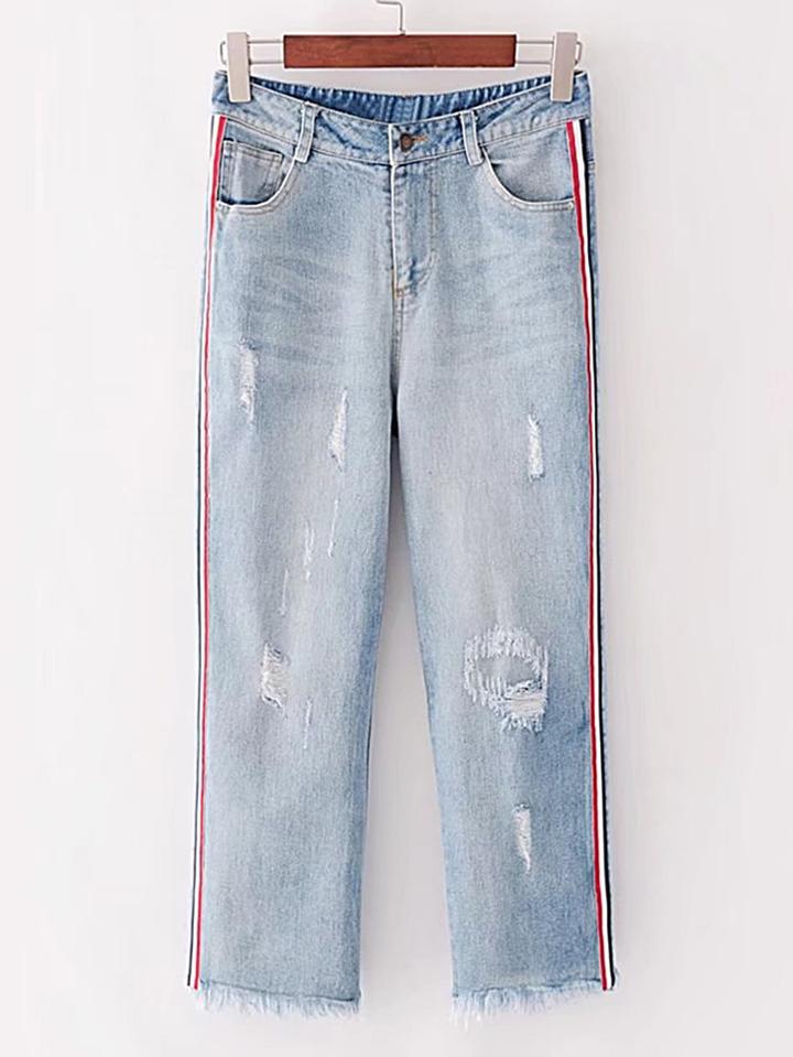 Shein Side Striped Tape Ripped Jeans