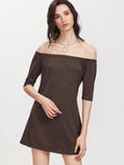 Shein Coffee Off The Shoulder Elbow Sleeve Dress