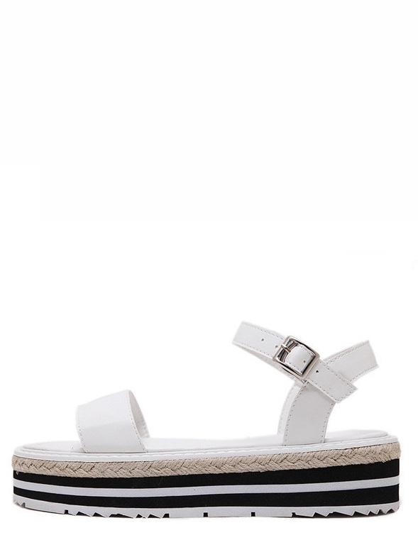 Shein White Open Toe Ankle Strap Espadrille Sandals