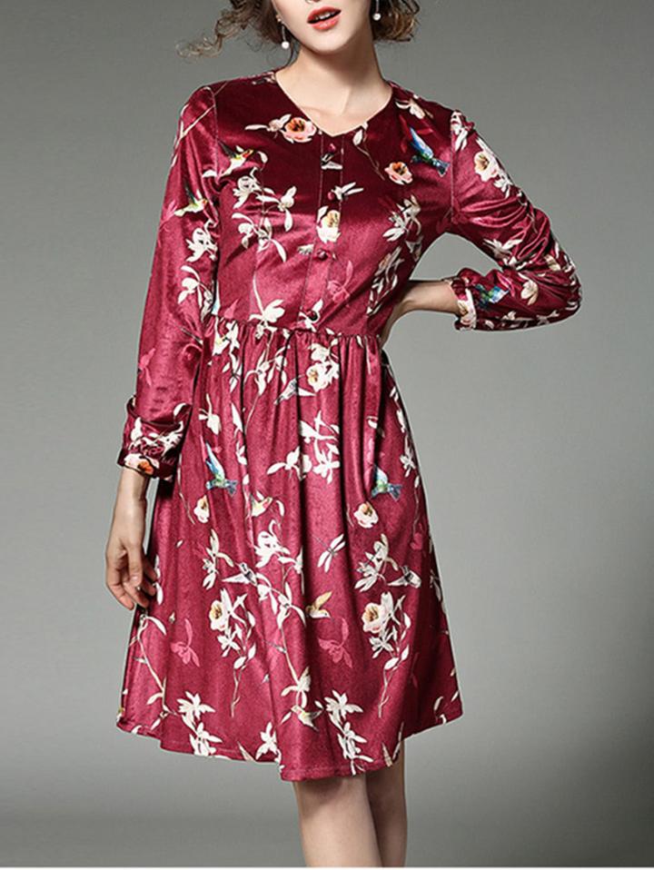 Shein Button Front Flower Allover Print Shirt Dress