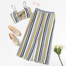 Shein Knot Front Cami Top & Striped Pants Co-ord