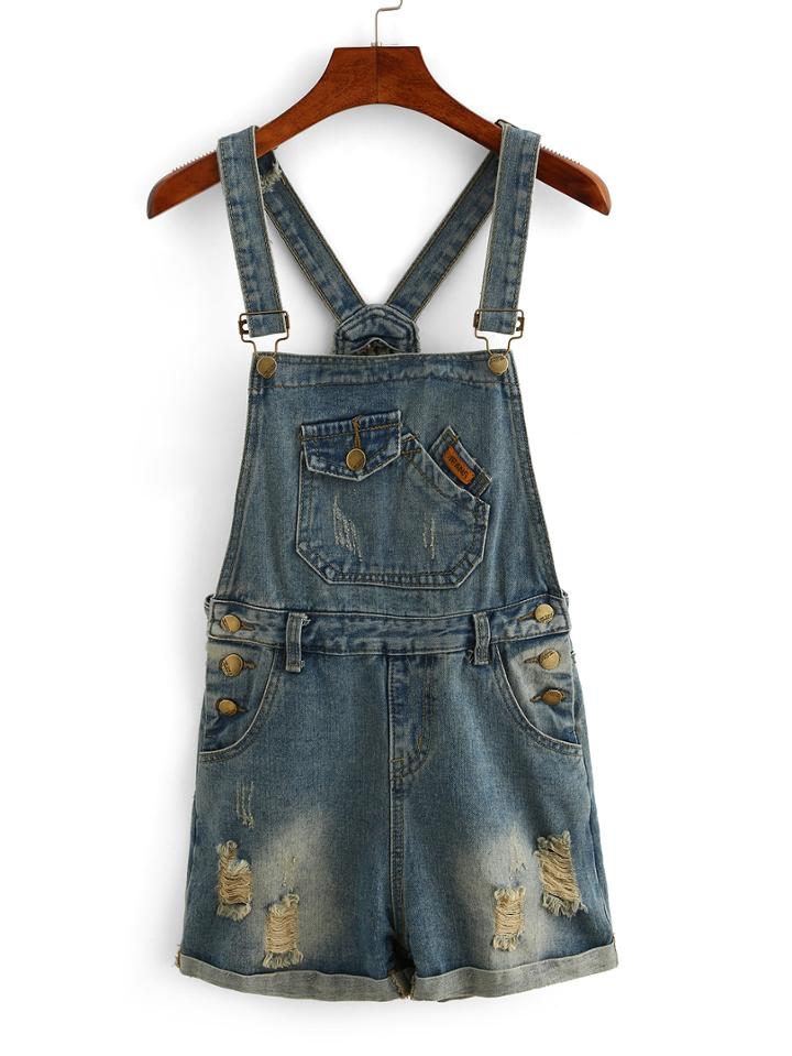Shein Frayed Cuffed Denim Overall Romper