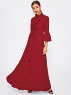 Shein Frilled Placket Fluted Sleeve Belted Hijab Long Dress