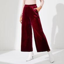 Shein Slant Pocket Wide Leg Velvet Pants