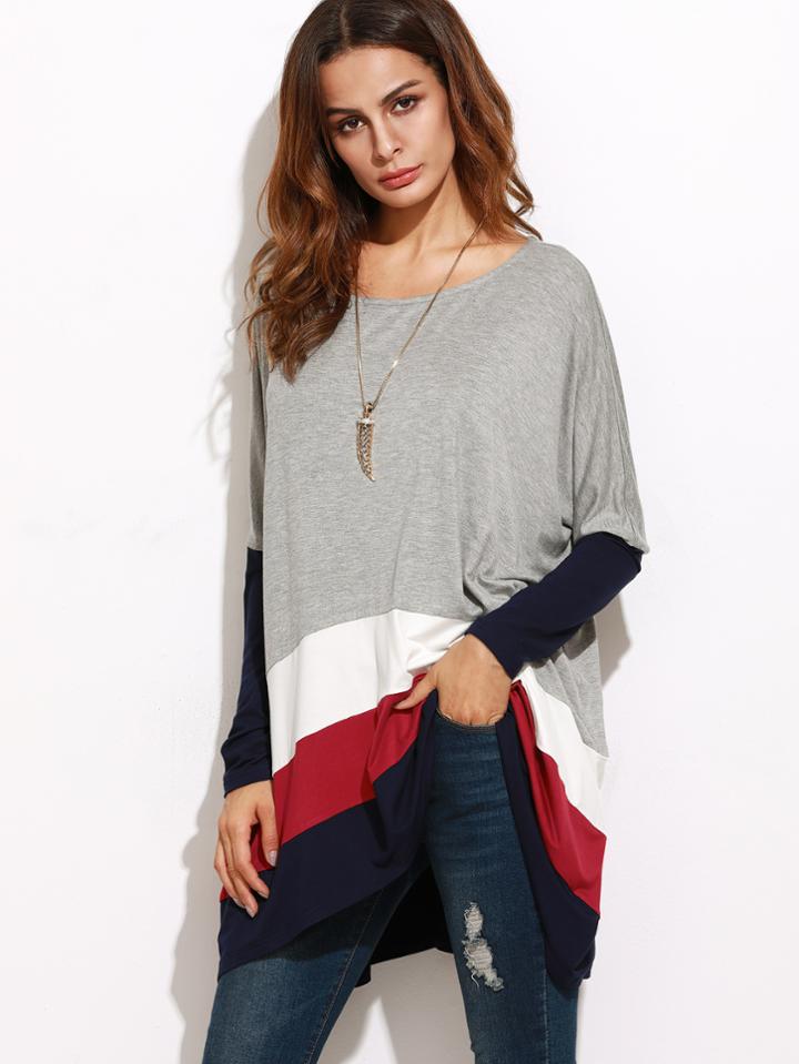 Shein Color Block Oversized Longline T-shirt