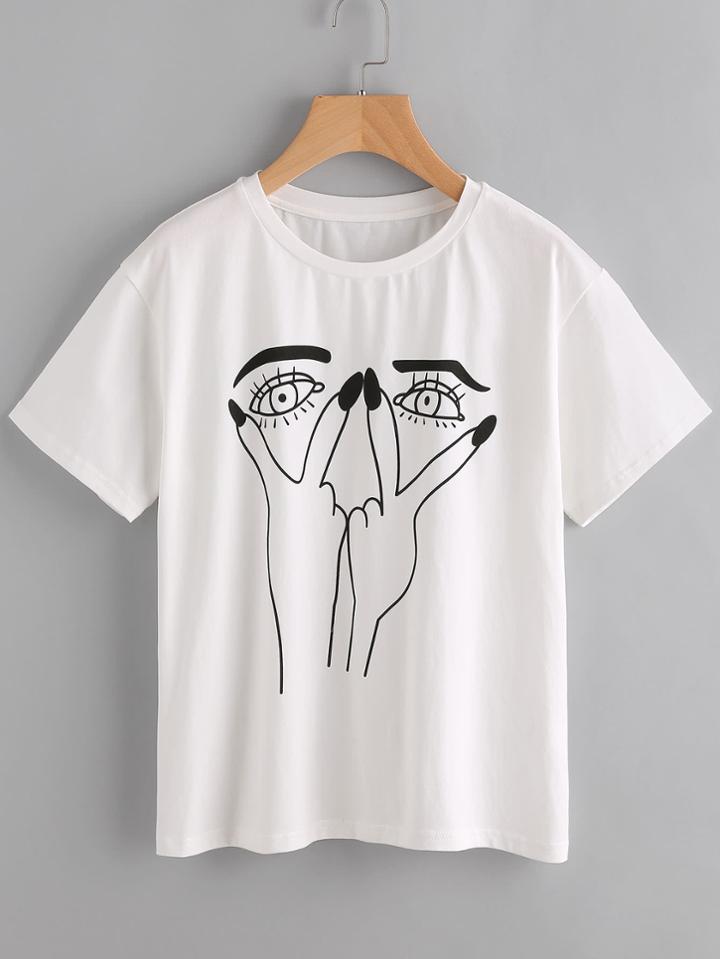 Shein Drop Shoulder Cartoon Face Tee