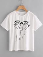 Shein Drop Shoulder Cartoon Face Tee
