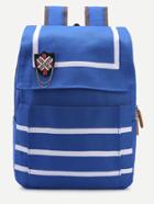 Shein Blue Navy Stripe Sailor Brooch Canvas Backpack