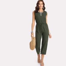 Shein Drawstring Waist Solid Jumpsuit