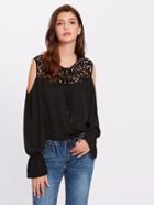 Shein See Through Lace Neck Bell Cuff Blouse