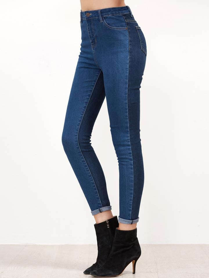 Shein Panel Roll Cuff Skinny Jeans
