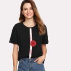 Shein Printed Tape & Flower Applique T-shirt