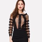 Shein Lace Applique Frilled Sleeve Mesh Top