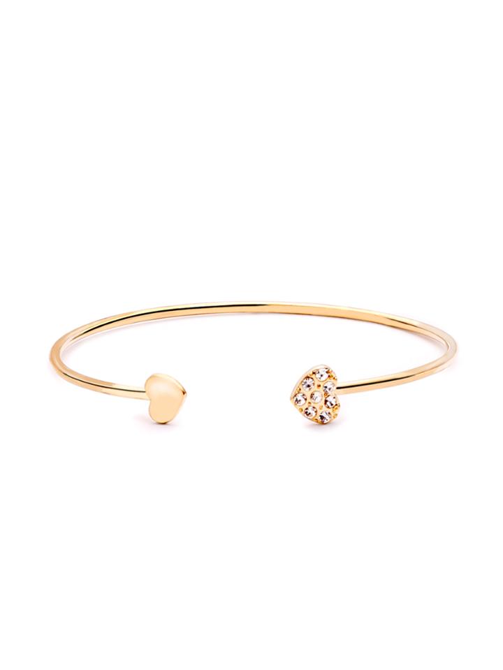 Shein Gold Clear And Rhinestone Heart Open Bangle