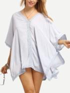 Shein Blue V Neck Crochet Panel Poncho Dress