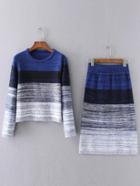 Shein Blue Ombre Ribbed Trim Sweater With Skirt