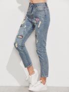 Shein Blue Bleach Wash Ripped Patches Jeans