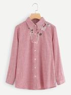 Shein Floral Embroidered Striped Shirt