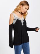 Shein Lace Applique Open Shoulder Top