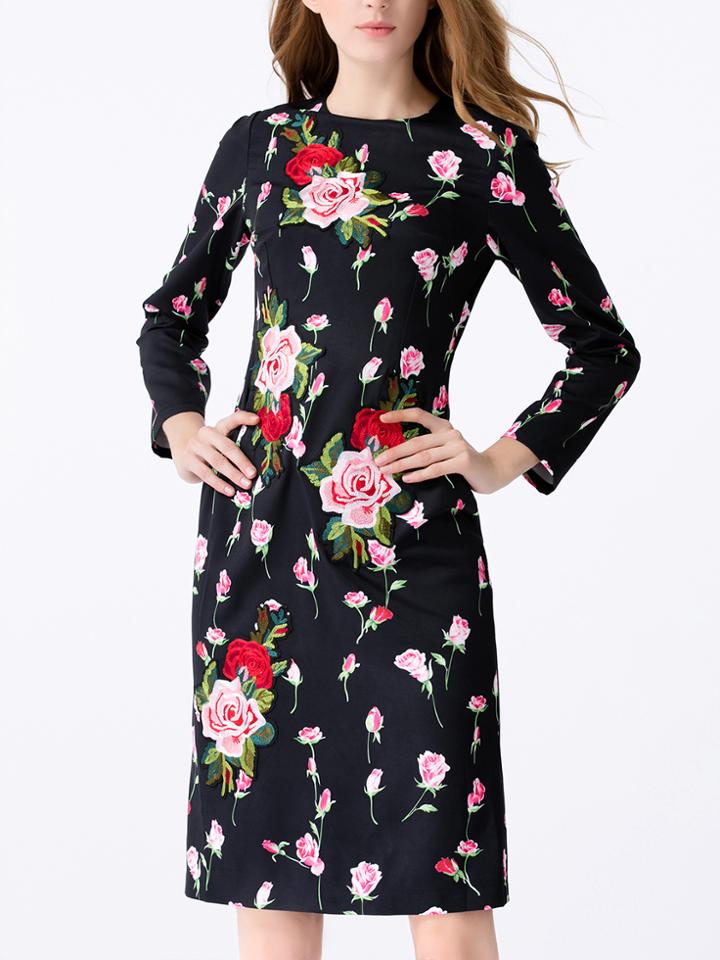 Shein Flowers Applique Pouf Sheath Dress