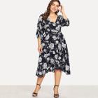 Shein Plus Belted Floral Wrap Dress