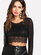 Shein Lace Contrast Mesh Top
