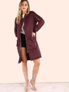 Shein Longline Padded Bomber Jacket Burgundy