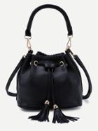 Shein Black Faux Leather Tassel Drawstring Bucket Bag