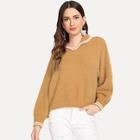 Shein Drop Shoulder Striped Fuzzy Jumper